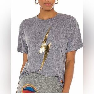 Aviator Nation Bolt Boyfriend Tee - Heather Gray Metallic Gold